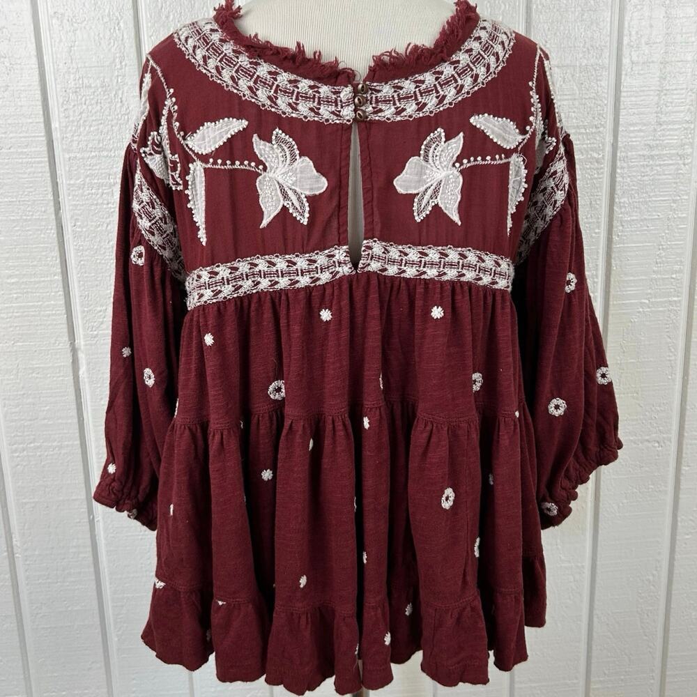 Free People Women Edie Top Size XS Short Sleeve Embroidered Floral Boho Flowy - Picture 8 of 10